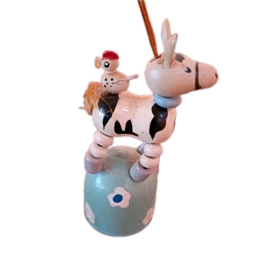 Vintage Barn Donkey Thumb Push Puppet Wood Toy 1990s